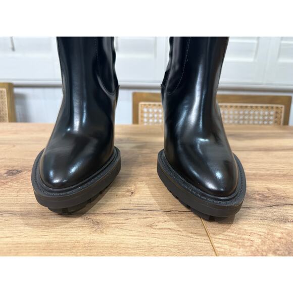 All Saints London Harlem Leather Knee High Black Boots Size 6 NWOB Sleek Edgy - Picture 9 of 16